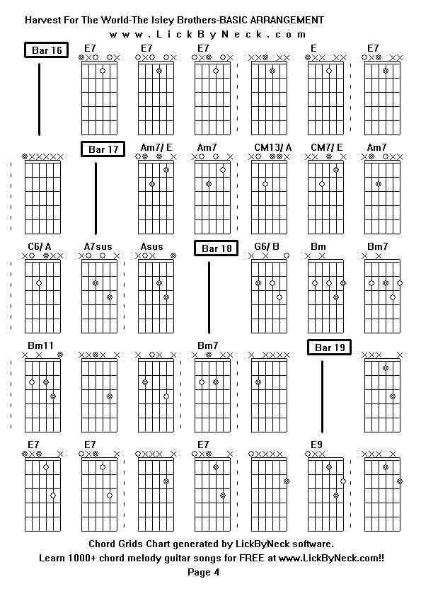 Chord Grids Chart of chord melody fingerstyle guitar song-Harvest For The World-The Isley Brothers-BASIC ARRANGEMENT,generated by LickByNeck software.